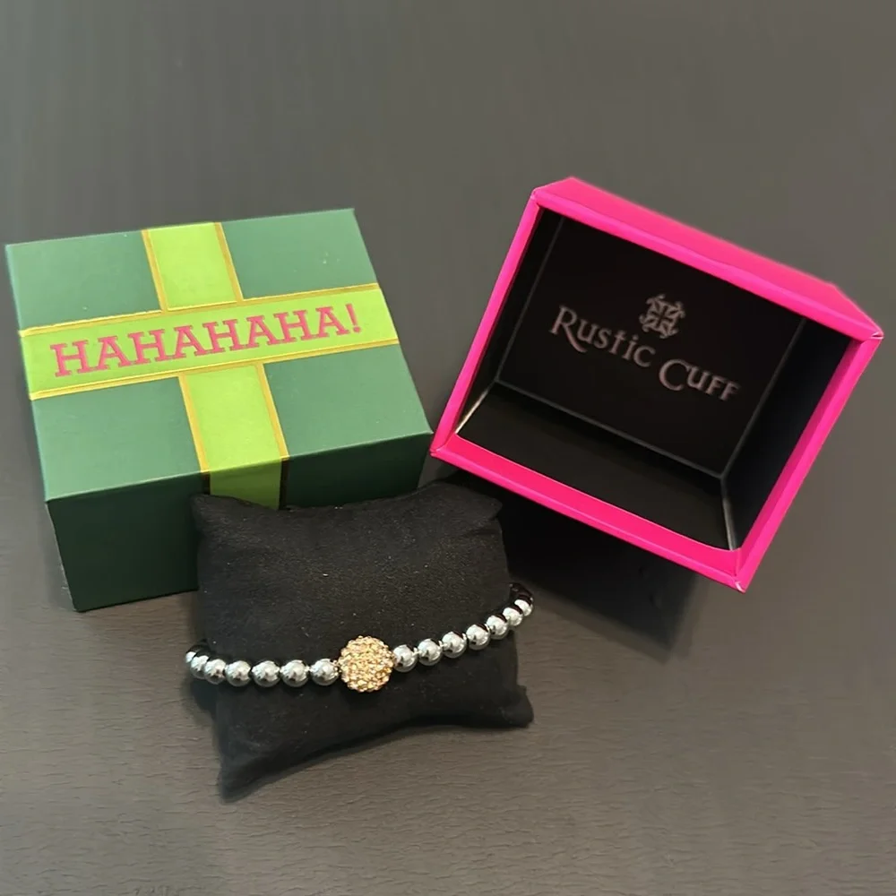 NWOT Rustic Cuff Ireland Silver Beaded Bracelet with Gold Bead - Picture 2 of 3